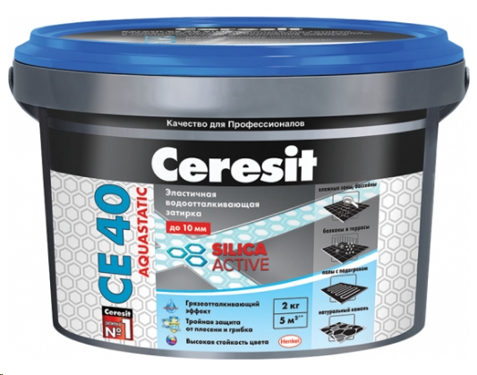Внешний вид Затирка CERESIT CE40 серебристо-серая водоотталкивающая 1 кг